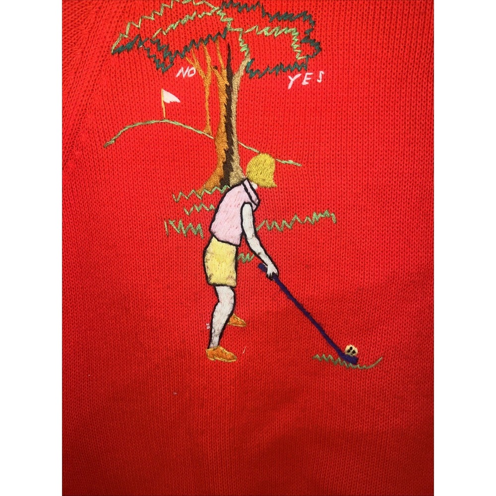 Vintage Andremo Argenti Orange Golf Embroidered Cardigan Sweater Gold Buttons M - Picture 9 of 15